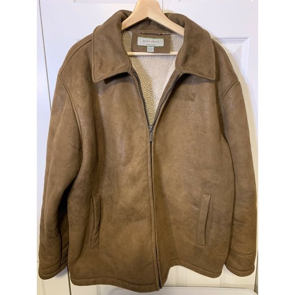 Joseph Abboud Men’s XL Outerwear Brown Faux Suede‎ Sherpa Lined Full Zip Jacket - Picture 1 of 11